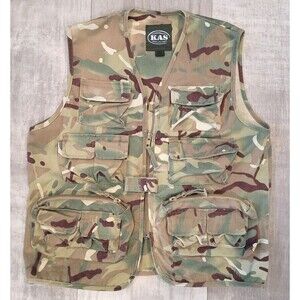 KAS Kids Fly Fishing Vest Camo Age 11/12 Tackle Bait Multi Pockets Full Zip